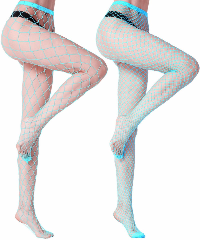 MengPa Women's Fishnets Tights High Waist Stockings Party Thigh High Pantyhose 2Pcs (Blue-(L&XL Gride)) 2446 - Image 1